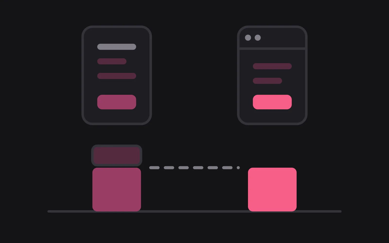 Two bars for the same subscription tier side by side, the taller one carrying an extra stacked segment on top, the shorter one picked out in the deepest colour